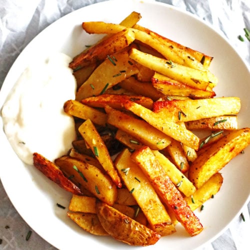 These Baked French Fries are perfectly seasoned and easy to make. Recipe at https://jeanniestriedandtruerecipes.com/baked-french-fries/