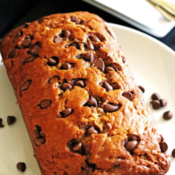 This Chocolate Chip Banana Bread is moist from the bananas and extra sweet from the chocolate chips.