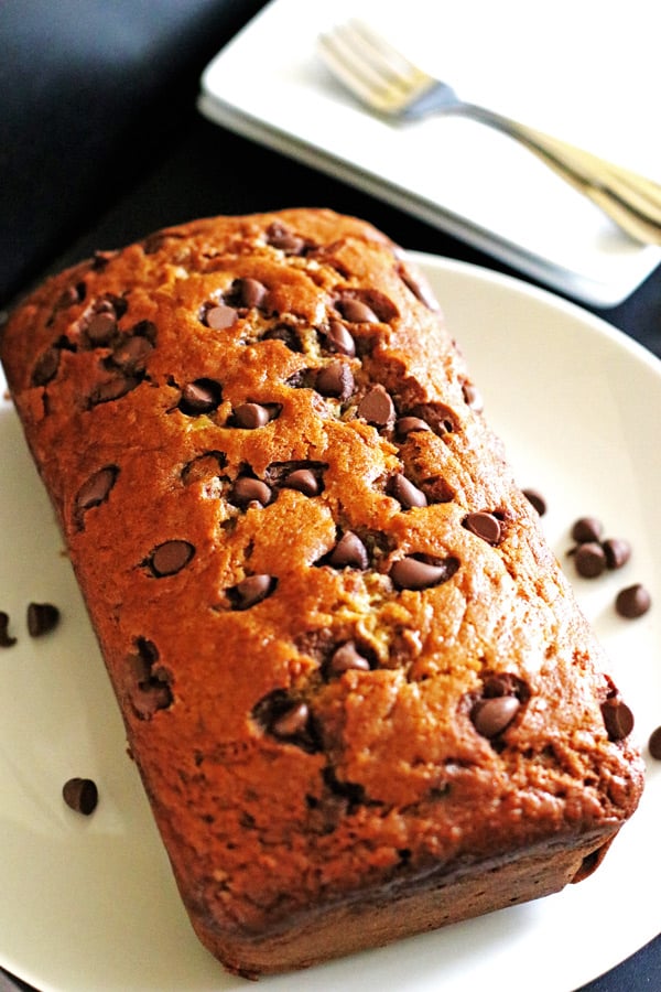 This Chocolate Chip Banana Bread is moist from the bananas and extra sweet from the chocolate chips.