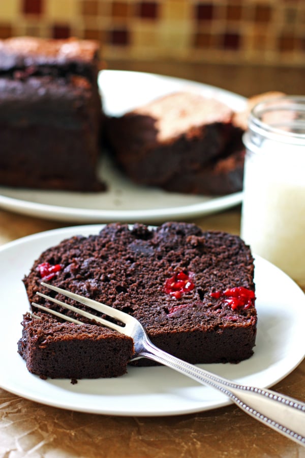 This Dark Chocolate Raspberry Banana Bread is great for breakfast or dessert!