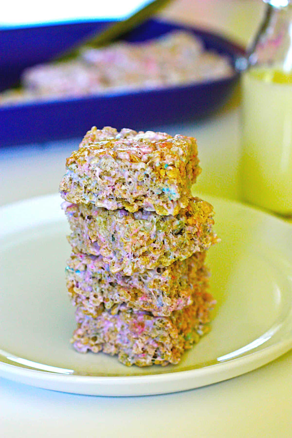 A stack of colorful peeps rice krispies treats.