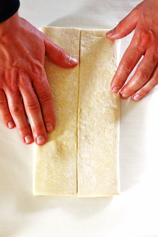 Folding puff pastry to make pastry hearts