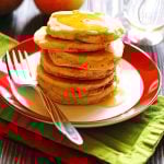 Apple Cinnamon Pancakes on a plate with syrup