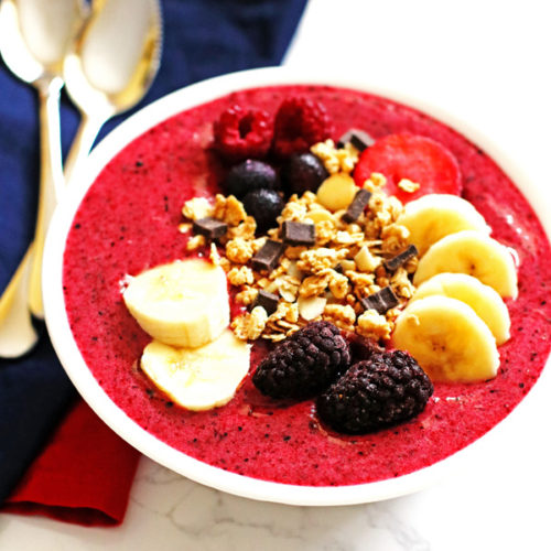 This Berry Banana Smoothie Bowl is a great recipe for breakfast or snack. Recipe can be found at Jeannie's Tried and True Recipes.