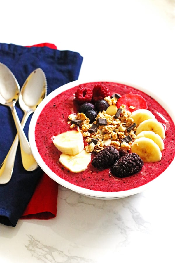 This recipe for Berry Banana Smoothie Bowl is a great breakfast or snack recipe. The recipe can be found at Jeannie's Tried and True Recipes.