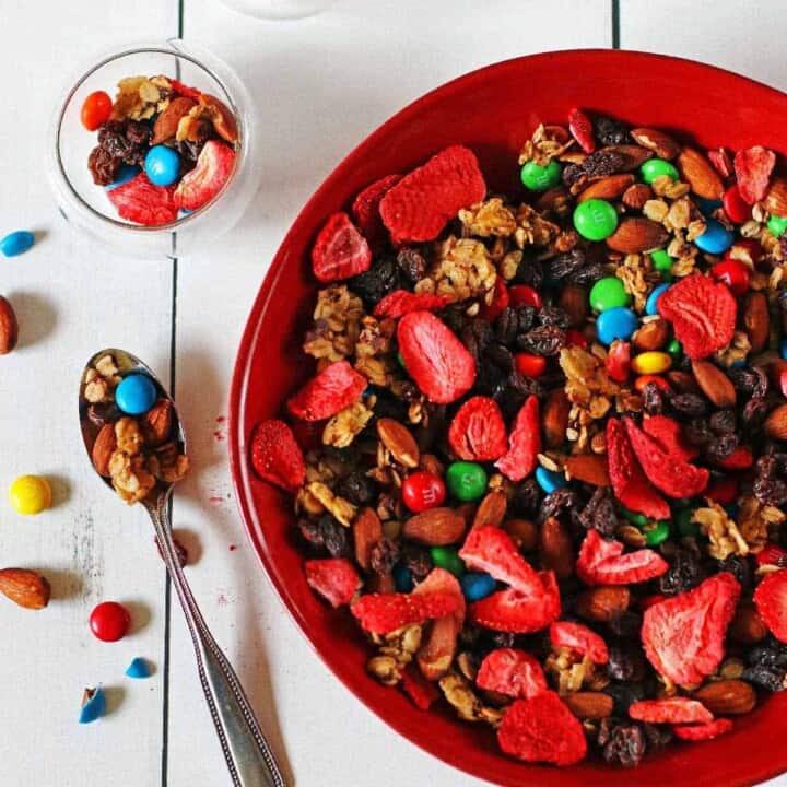Homemade Trail Mix in a red bowl