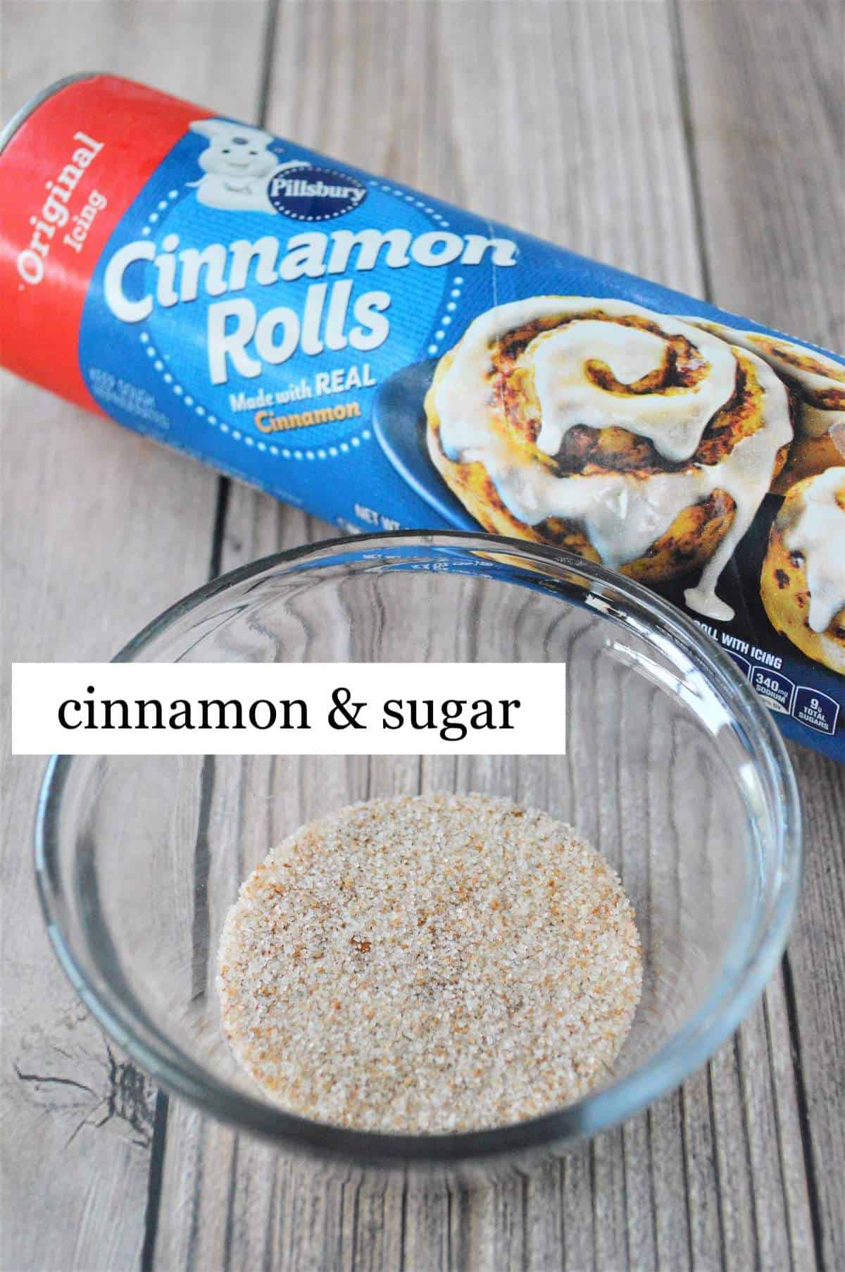 The ingredients in a giant cinnamon roll, laid out and labeled.