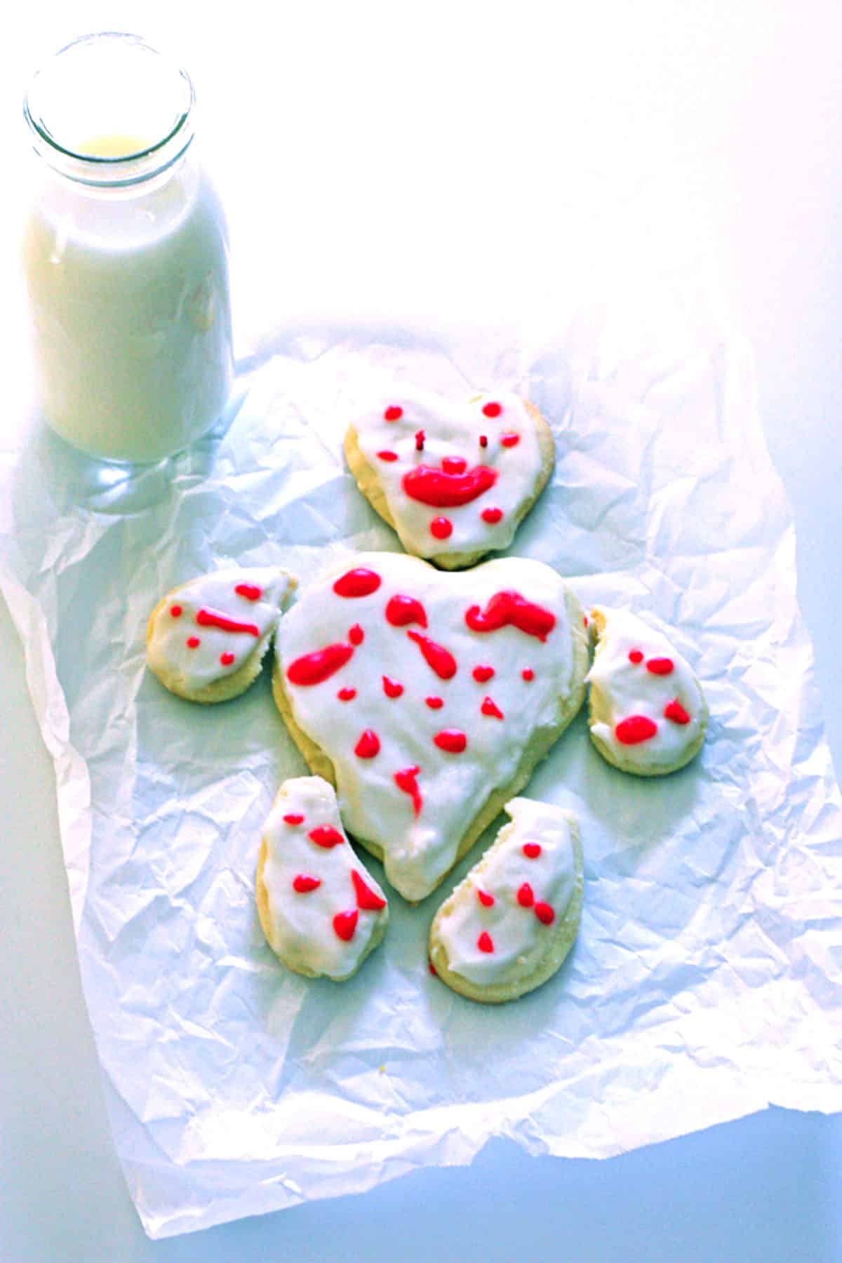 A bear and heart shaped Valentine's Day cookie.