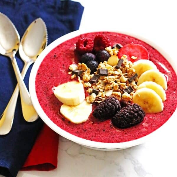 This recipe for Berry Banana Smoothie Bowl is a great breakfast or snack recipe. The recipe can be found at Jeannie's Tried and True Recipes.