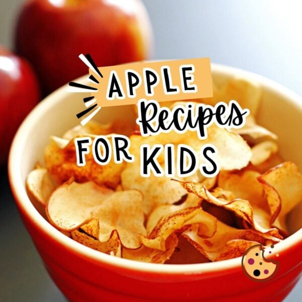 A bowl of apple chips to make with kids.