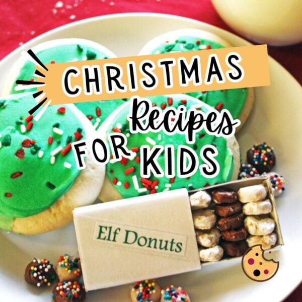 A Christmas recipes for kids cover image on a picture of cookies.